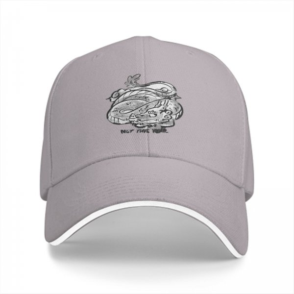 Black Baseball Cap With White Swirling Dragon Artwork