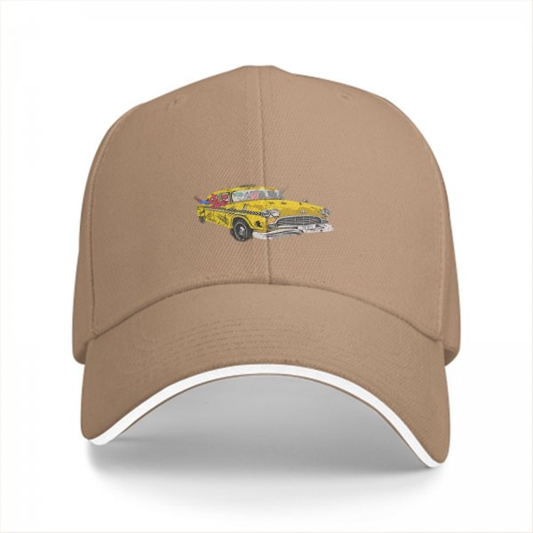 Black Baseball Cap With Vintage Yellow Taxi Print
