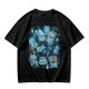 Olive T-Shirt With Playful Blue Cat Character Print