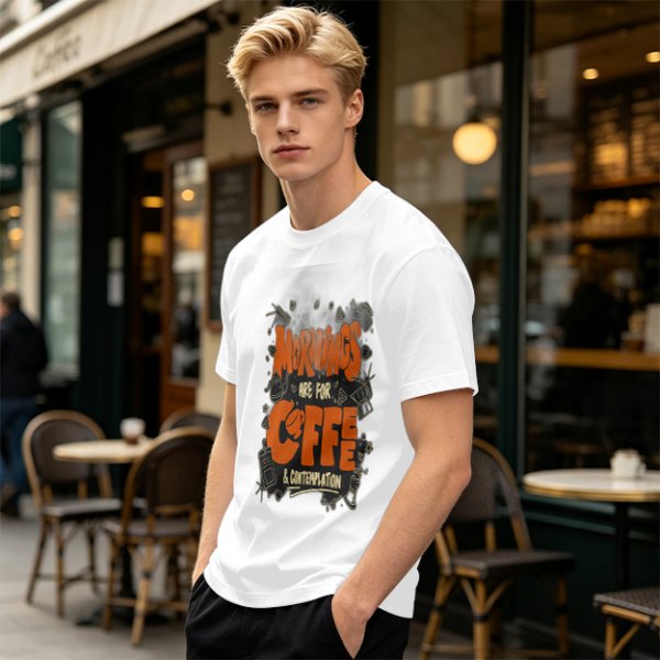 Olive t-shirt with 'Mornings are for coffee & contemplation' print