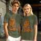 Olive green t-shirt with a grumpy cat in a Chewbacca-style bandolier print