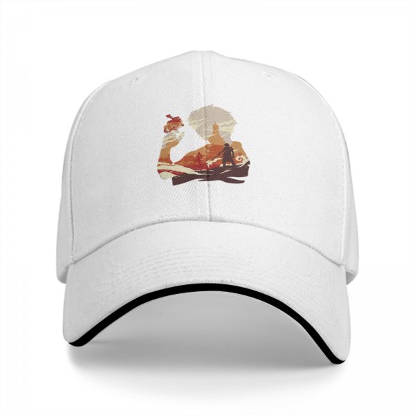 Black baseball cap with anime silhouette graphic of two characters