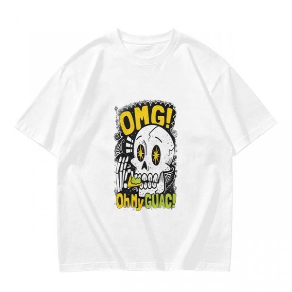 Olive T-Shirt With Funny Skull 'OMG Oh My Guac!' Print