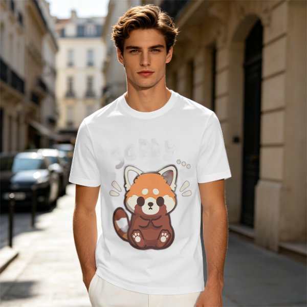 Olive T-Shirt With Cute Shy Red Panda Graphic Print