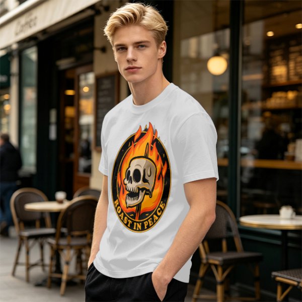 Olive T-Shirt With Roast In Peace Flaming Skull Graphic