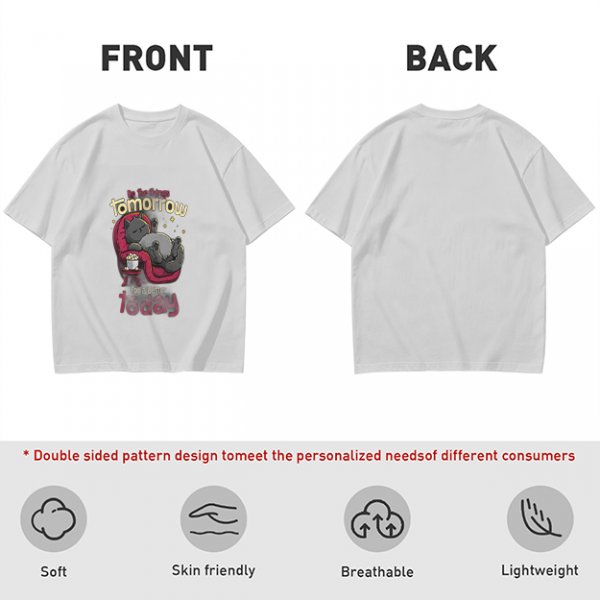 Olive T-Shirt With Relaxed Cat 'Tomorrow For A Better Today' Print
