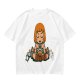 Olive T-shirt with cartoon muscular character meditating surrounded by candles