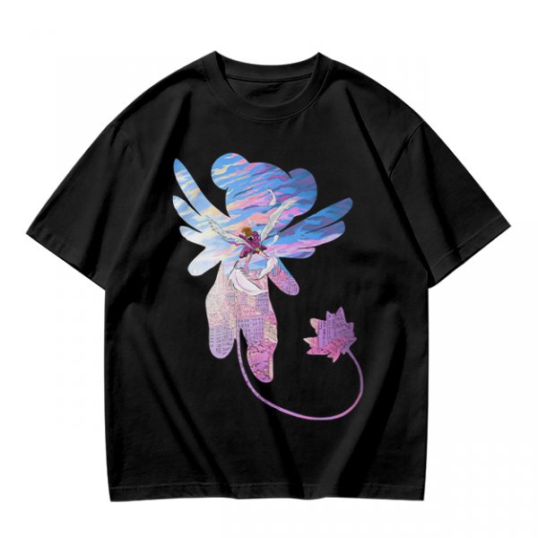 Olive T-Shirt With Whimsical Winged Creature Art Print