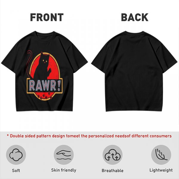 Olive T-Shirt With Black Cat Rawr Dinosaur Parody Graphic