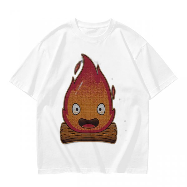 Olive T-Shirt With Cute Calcifer Fire Demon Print