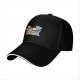 Black baseball cap with cute punctuation characters and speech bubbles