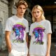 Olive t-shirt with neon vampire Dracula graphic and Japanese text