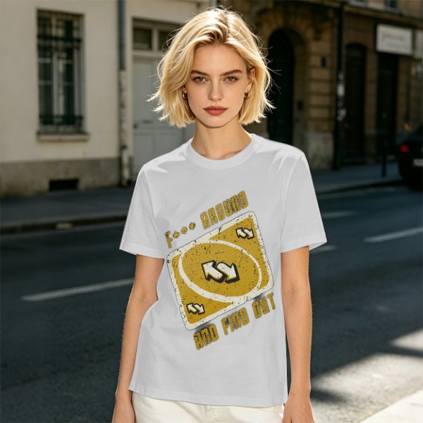Olive Graphic Tee With 'F*** Around And Find Out' Uno Reverse Card Print