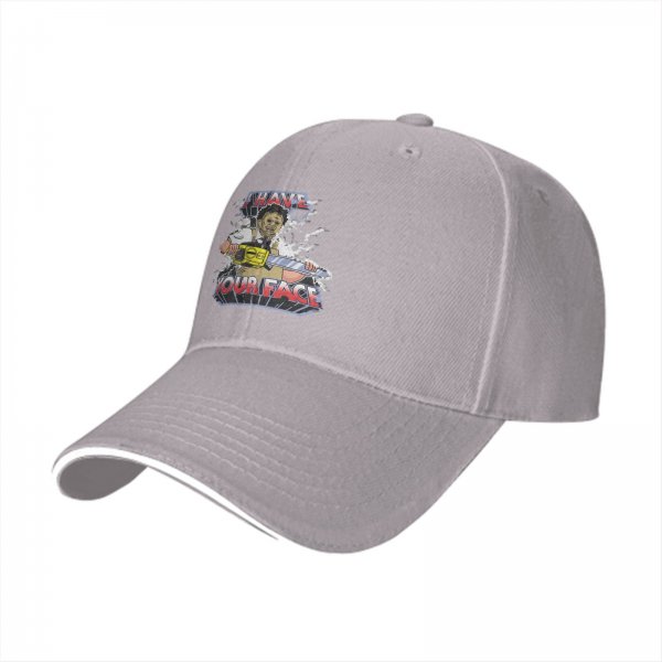 Black baseball cap with horror chainsaw graphic 'I HAVE YOUR FACE'