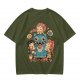 Olive T-Shirt With Cute Chibi Monster And Girls Graphic Print