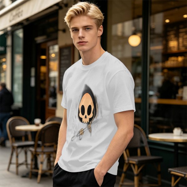 Olive T-shirt with Cute Grim Reaper Skull Graphic