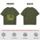 Olive T-Shirt With Playful Cat And House Plants Graphic