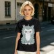 Olive T-shirt with Grumpy Fluffy Gray Cat Graphic Print