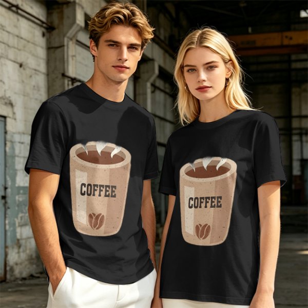 Olive Green T-Shirt With Coffee Cup Graphic Print