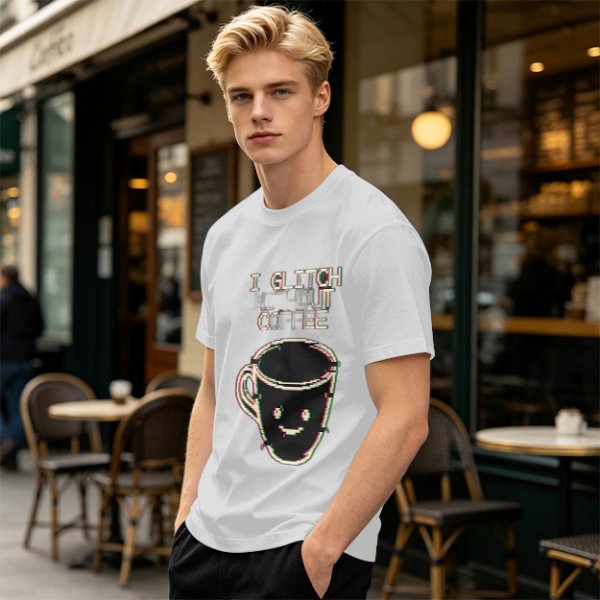 Olive Glitch Coffee Themed Graphic T-Shirt