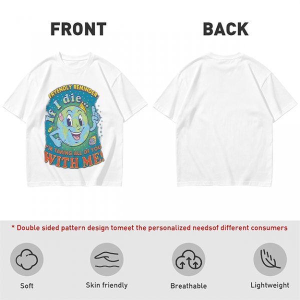 Olive t-shirt with cartoon earth 'friendly reminder' print