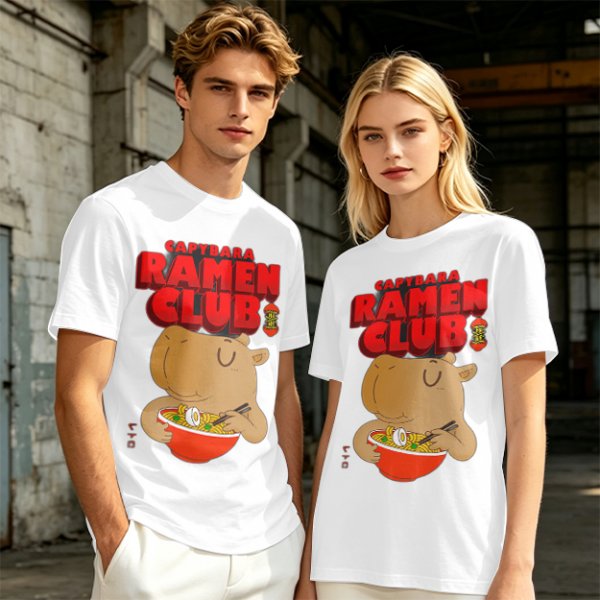 Capybara Ramen Club T-Shirt with Cute Capybara Eating Ramen Design