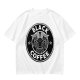 Olive green t-shirt with black goat head and Black Coffee graphic