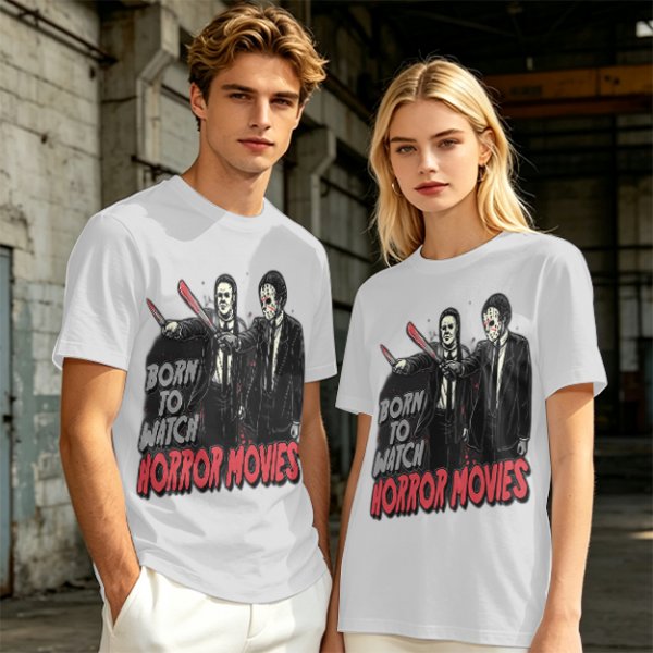 Born To Watch Horror Movies Halloween Themed Graphic T-Shirt
