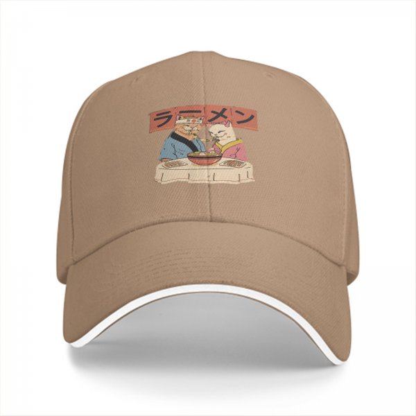 Black baseball cap with cats eating ramen graphic