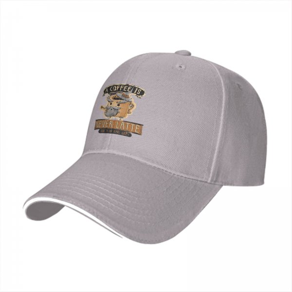 Black Baseball Cap with Wizard Coffee Mug 'A Coffee Is Never Latte' Print