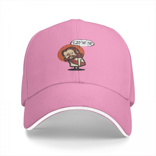 Black Baseball Cap With Cute Cartoon Jesus Graphic And Speech Bubble