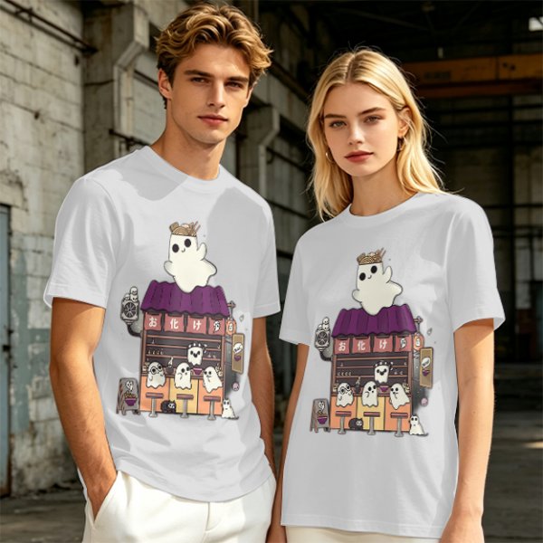 Olive T-Shirt With Ghost Ramen Shop Graphic