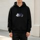 Black Hoodie With Cute Sleeping Cat Graphic Print