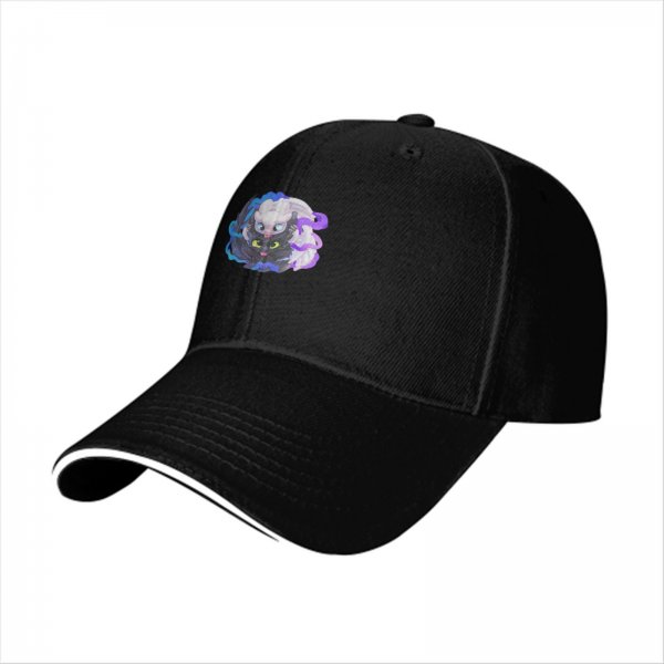 Black Baseball Cap With Toothless And Light Fury Dragon Art