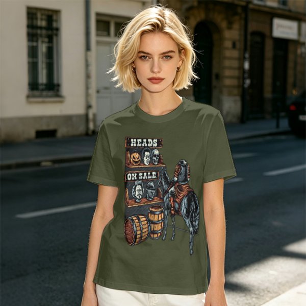 Heads On Sale Graphic Tee With Head Shelf And Horseman Art