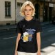 Olive T-Shirt With Cute Blue Goat Holding Foamy Beer Mug Print