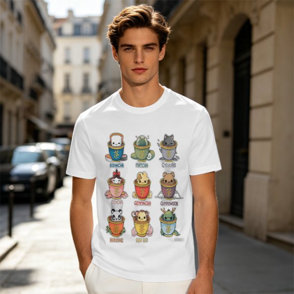 Olive T-Shirt With Cute Animal Teacup Character Print