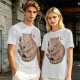Olive T-Shirt Featuring a Ginger Cat Hugging a Skull