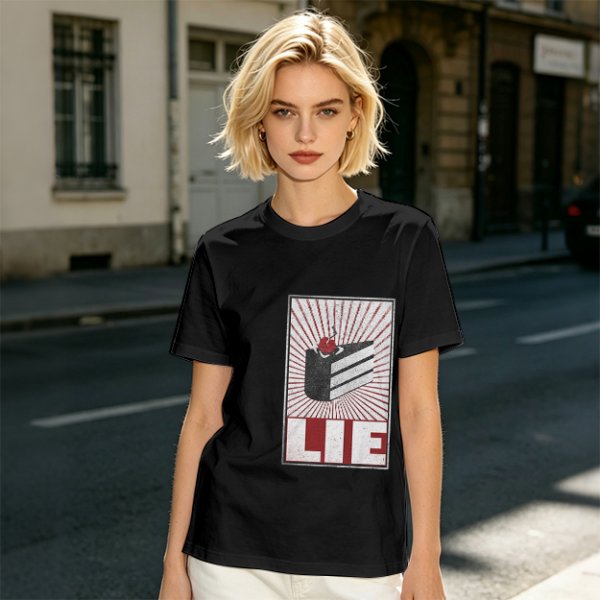 Olive Graphic T-Shirt With Cake Slice And 'LIE' Print