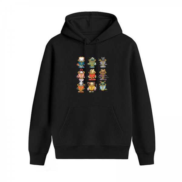 Black hoodie with cute stylized animal trophy graphic print