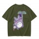 Olive T-Shirt With Cute Chibi Totoro Holding Leaf Print