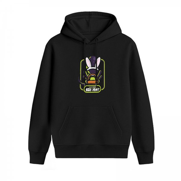 Black hoodie with alien bunny egg hunt graphic print