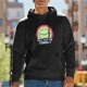 Black hoodie with frog graphic and 'I have everyone equally' text