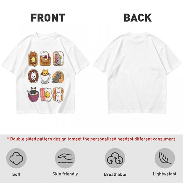 Olive T-Shirt With Cute Breakfast Cat Graphic Print