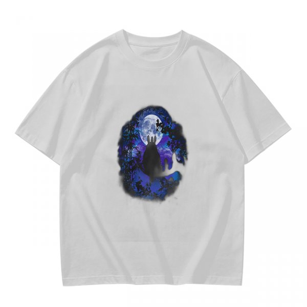 Olive T-Shirt With Night Sky Wolf Howling At Moon Graphic