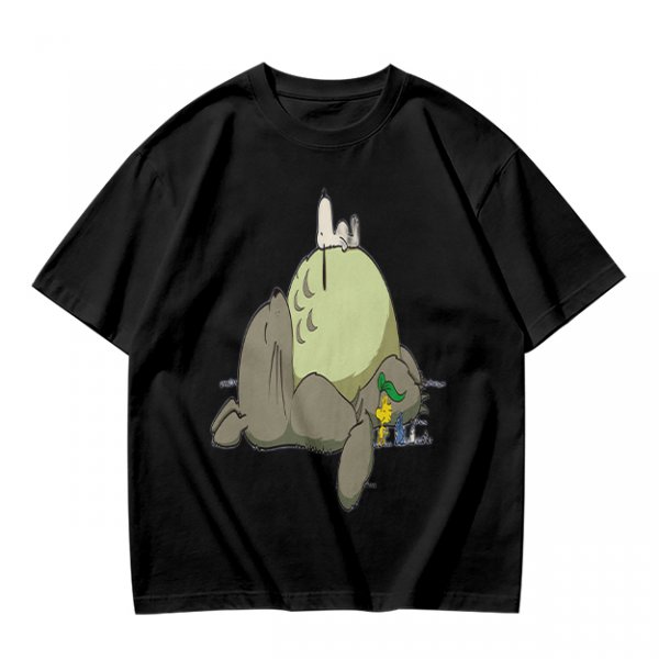 Olive T-shirt with whimsical forest spirit and small animal graphic print