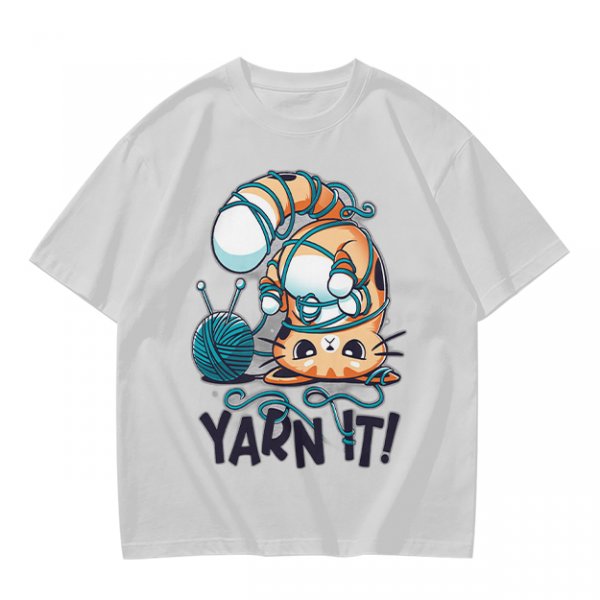 Olive T-shirt with Tangled Orange Cat Yarn It Print