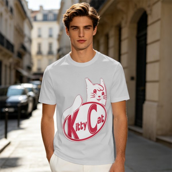 Olive green t-shirt with Kitty Cat graphic print
