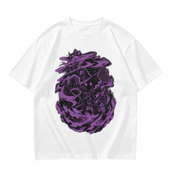 Olive Green T-Shirt with Purple Abstract Swirling Graphic Print