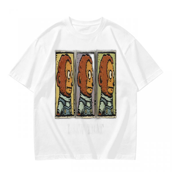 Olive Green T-Shirt With Three Panel Cartoon Monkey Head Print